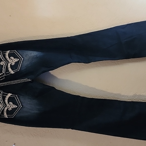 Rock Revival Blue Boot Cut Jeans with Contrast Stitching - Picture 3 of 6